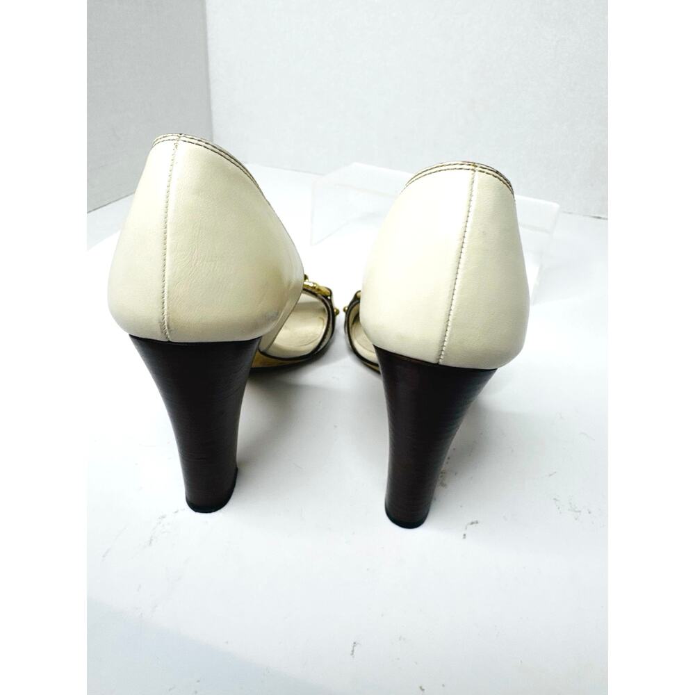 Gucci Ivory Leather Bamboo Horsebit Open Toe Pumps Women Mule Heel Size 6B - Picture 8 of 10